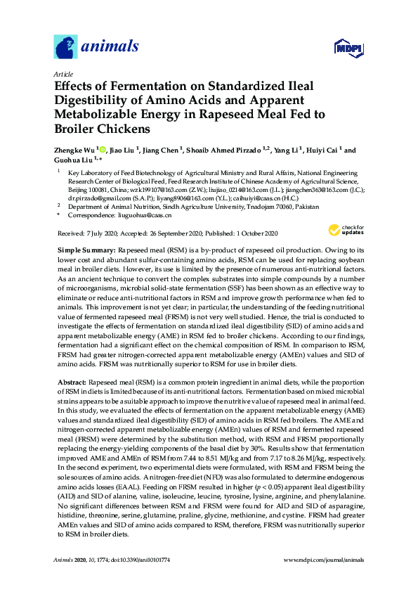 (PDF) Effects of Fermentation on Standardized Ileal Digestibility of ...