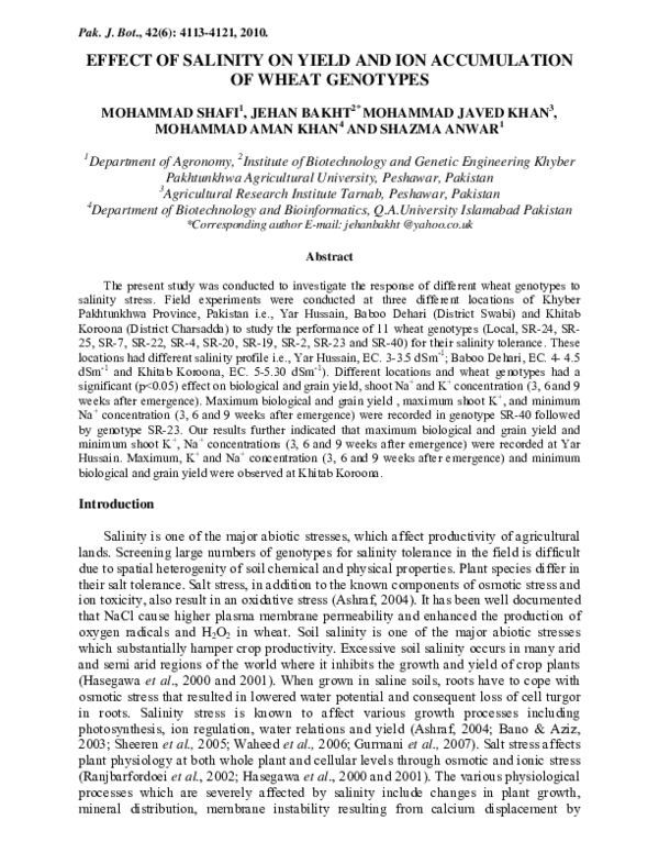 (PDF) Effect of Salinity on Yield and Ion Accumulation of Wheat Genotypes