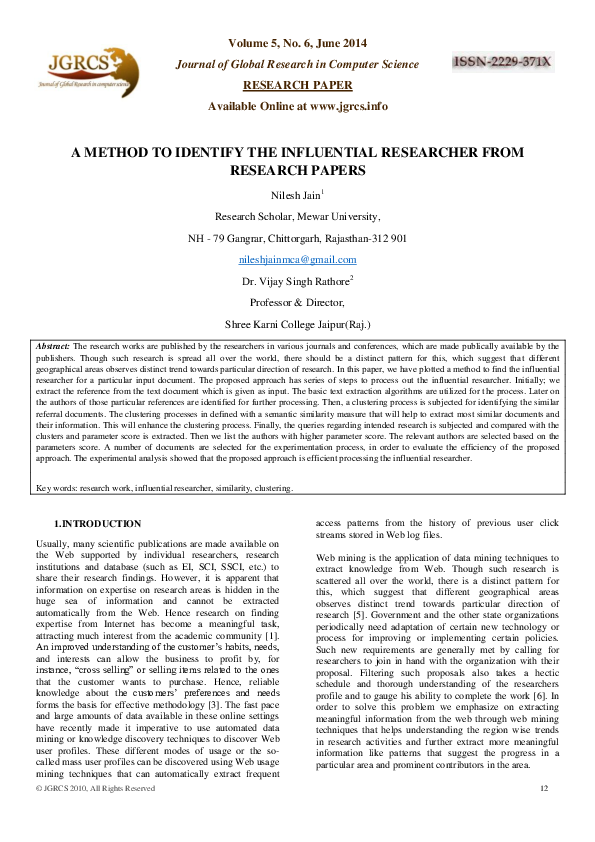 (PDF) A Method to Identify the Influential Researcher from Research Papers