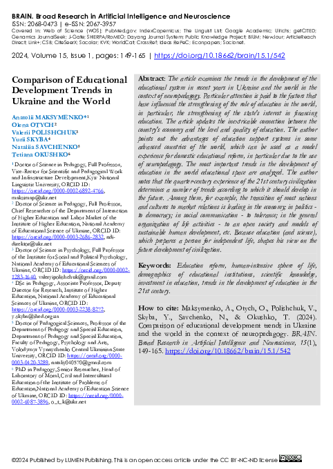 (PDF) Comparison of Educational Development Trends in Ukraine and the World