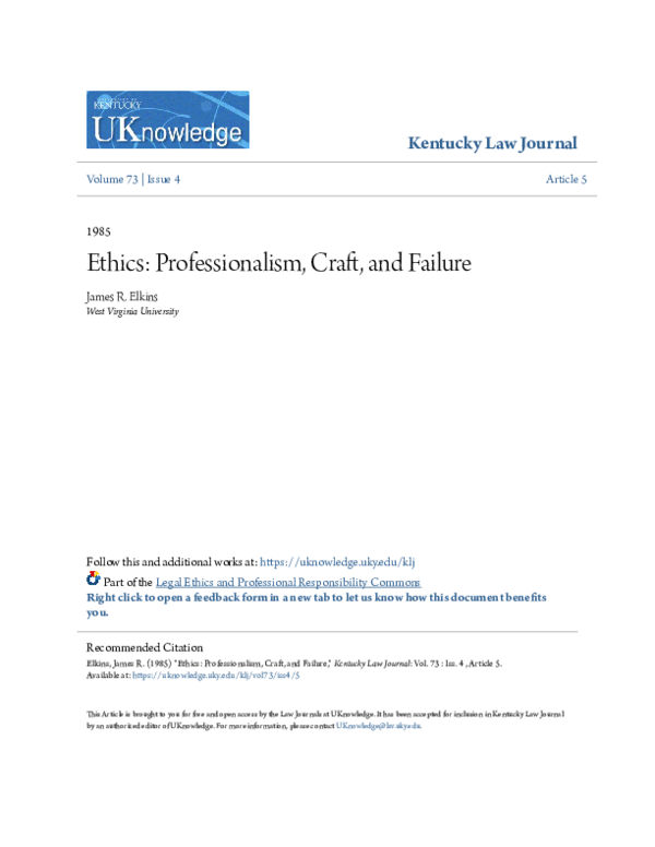 (PDF) Ethics: Professionalism, Craft, and Failure