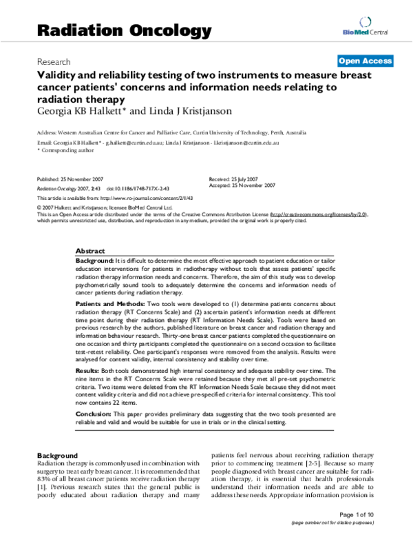 (PDF) Validity and reliability testing of two instruments to measure ...