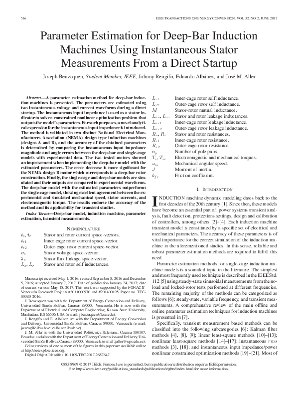 (PDF) Parameter Estimation for Deep-Bar Induction Machines Using ...
