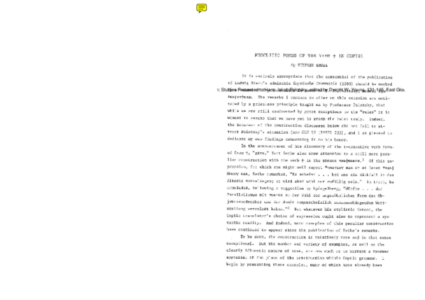 (PDF) Proclitic Forms of the Verb ϯ in Coptic [1981]