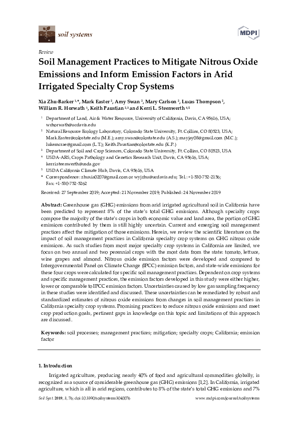 (PDF) Soil Management Practices to Mitigate Nitrous Oxide Emissions and ...