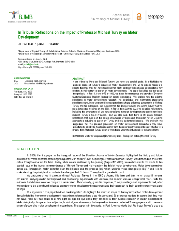 (PDF) In Tribute: Reflections on the Impact of Professor Michael Turvey ...
