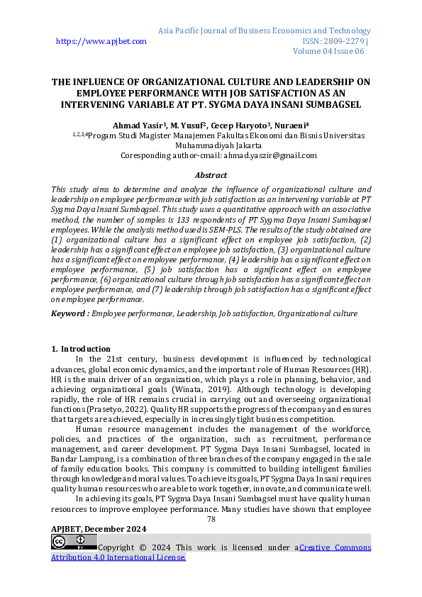 (PDF) THE INFLUENCE OF ORGANIZATIONAL CULTURE AND LEADERSHIP ON ...