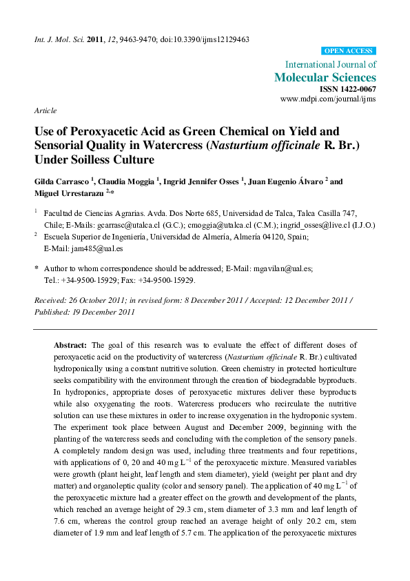 (PDF) Use of peroxyacetic acid as green chemical on yield and sensorial ...