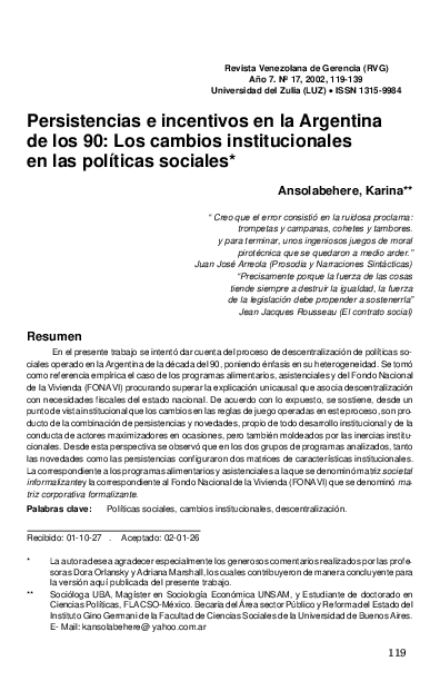 (PDF) Persistencias e incentivos en la Argentina de los 90: Los cambios ...