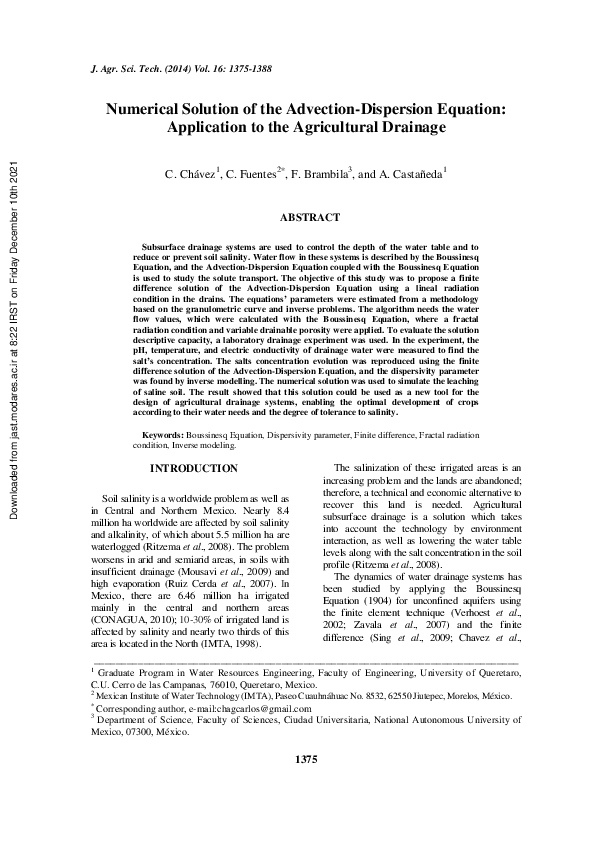 (PDF) Numerical Solution of the Advection-Dispersion Equation ...