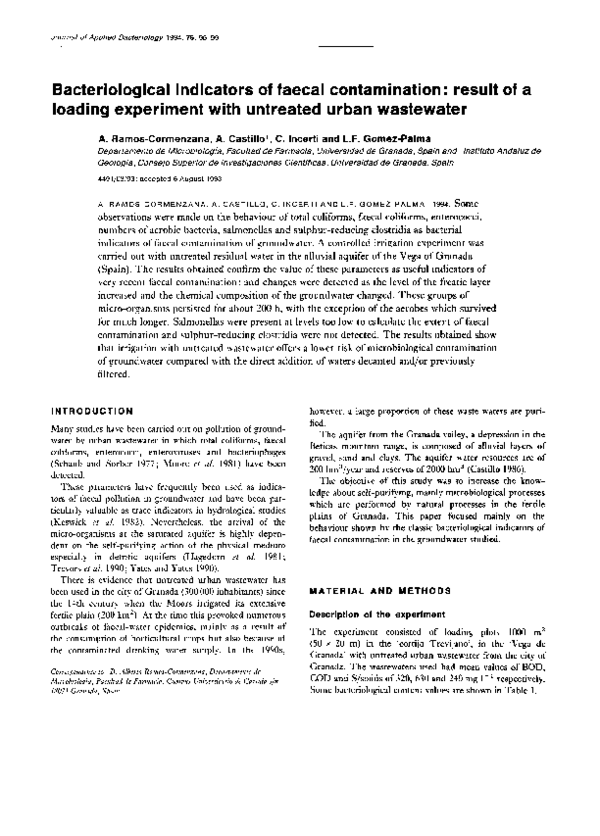 (PDF) Bacteriological indicators of faecal contamination: result of a ...