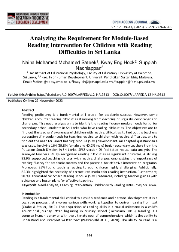 (PDF) Analyzing the Requirement for Module-Based Reading Intervention ...