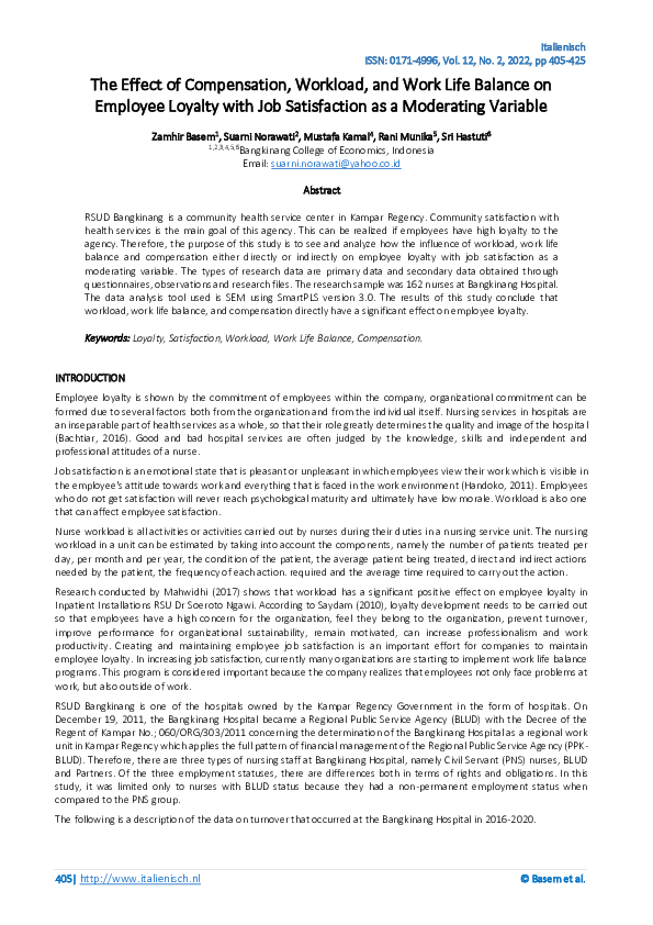 (PDF) The Effect of Compensation, Workload, and Work Life Balance on ...