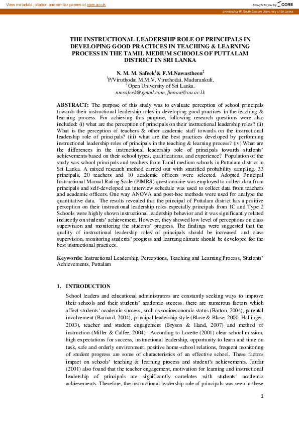 (PDF) THE INSTRUCTIONAL LEADERSHIP ROLE OF PRINCIPALS IN DEVELOPING ...
