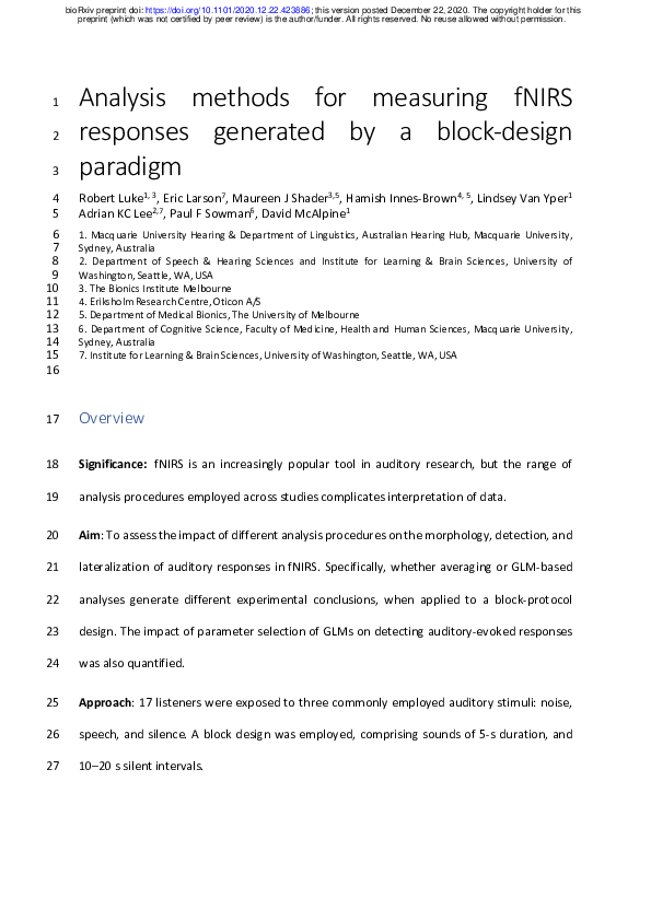 (PDF) Analysis methods for measuring fNIRS responses generated by a ...