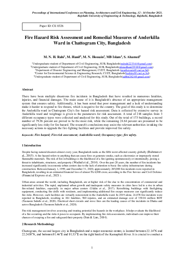 (PDF) Fire Hazard Risk Assessment and Remedial Measures of Anderkilla ...