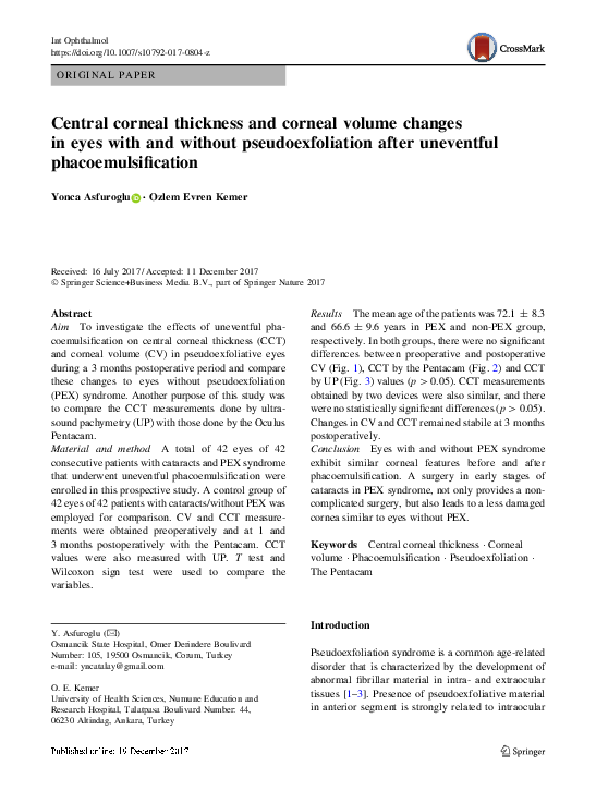 (PDF) Central corneal thickness and corneal volume changes in eyes with ...