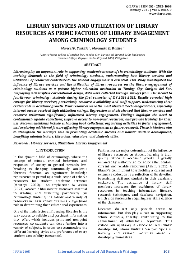 (PDF) LIBRARY SERVICES AND UTILIZATION OF LIBRARY RESOURCES AS PRIME ...
