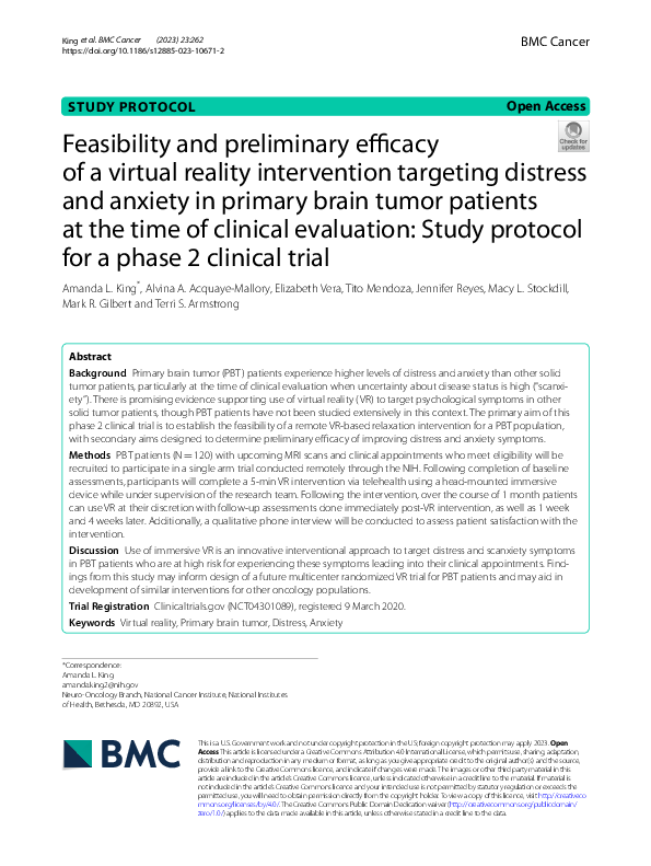 (PDF) Feasibility and preliminary efficacy of a virtual reality ...