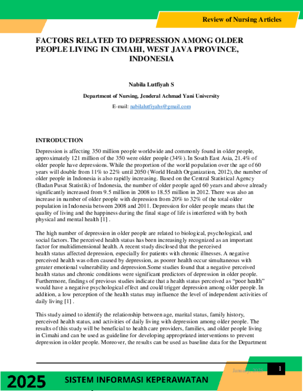(PDF) FACTORS RELATED TO DEPRESSION AMONG OLDER PEOPLE LIVING IN CIMAHI ...