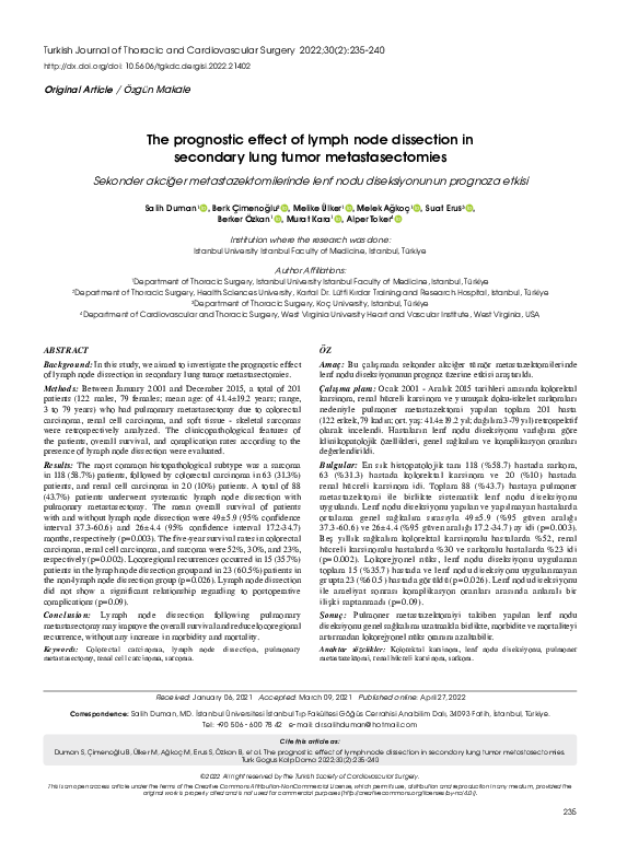 (PDF) The prognostic effect of lymph node dissection in secondary lung ...