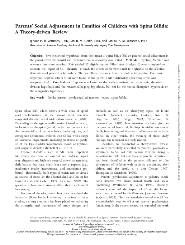 (PDF) Parents’ Social Adjustment in Families of Children with Spina ...