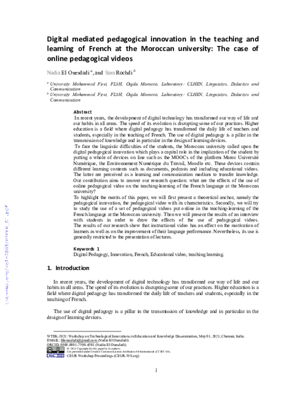 (PDF) Digital mediated pedagogical innovation in the teaching and ...
