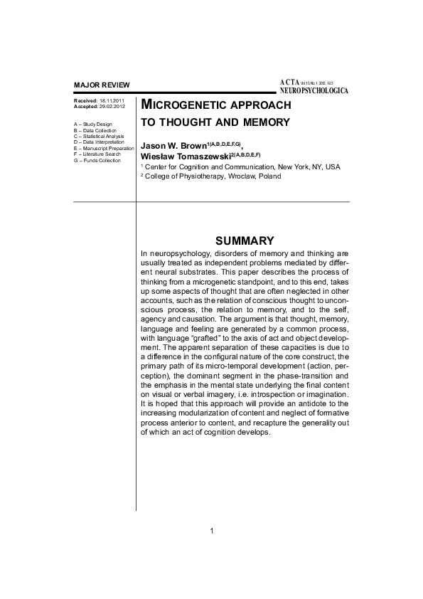 (PDF) Microgenetic approach to thought and memory