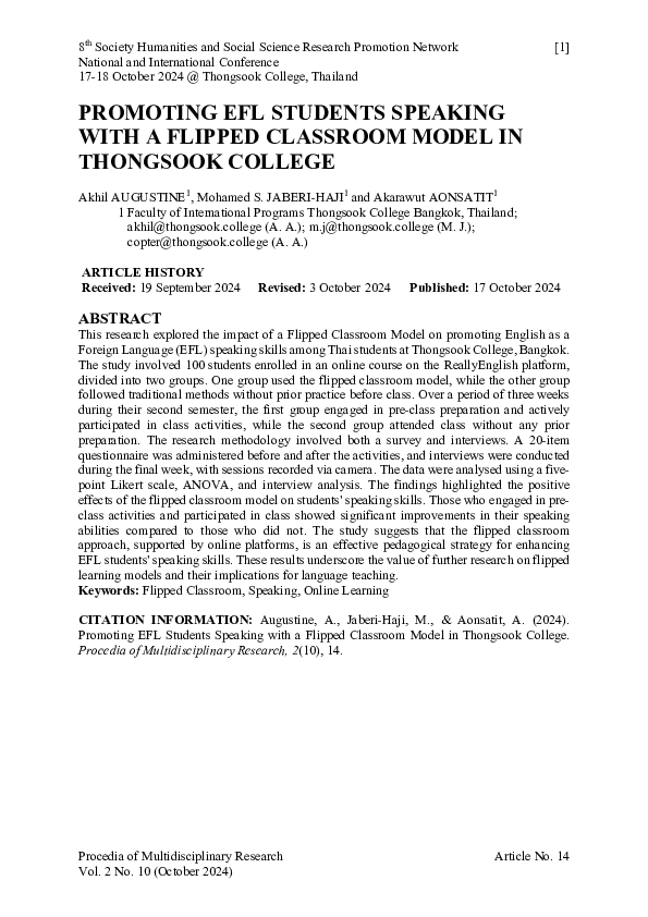 (PDF) PROMOTING EFL STUDENTS SPEAKING WITH A FLIPPED CLASSROOM MODEL IN ...