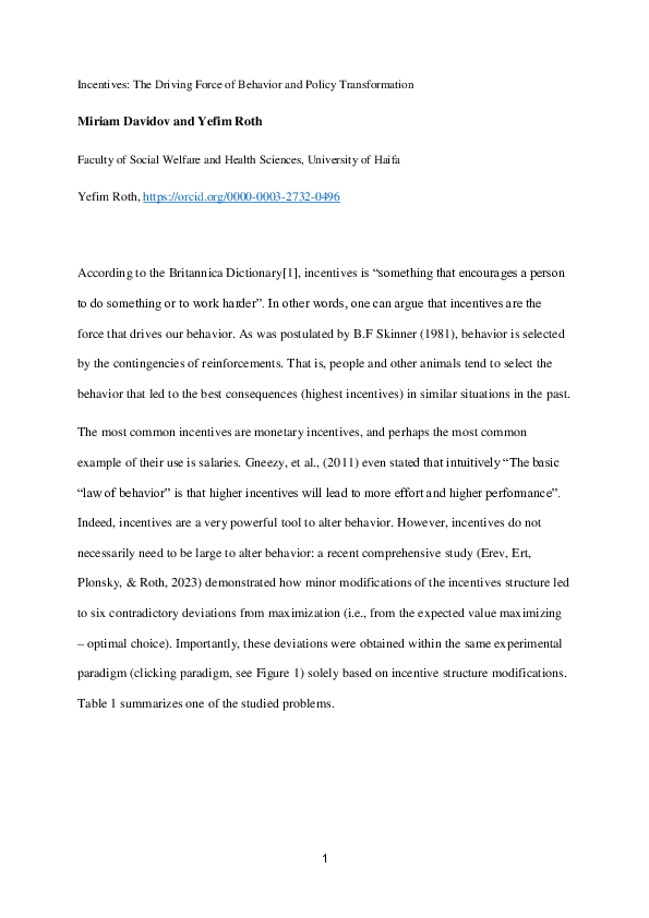 (PDF) Incentives: The Driving Force of Behavior and Policy Transformation