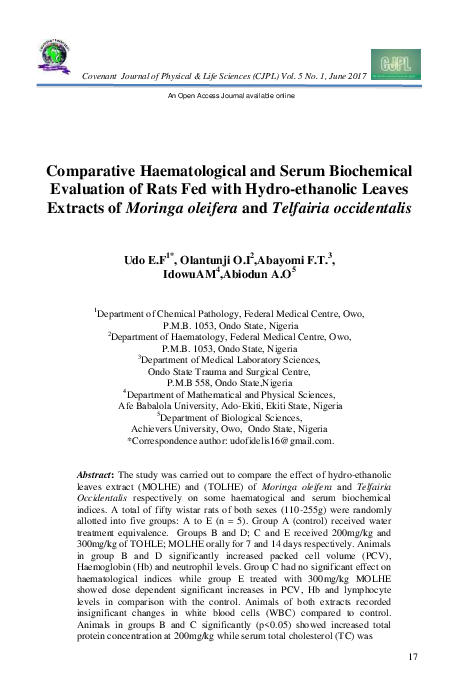 (PDF) Comparative Haematological and Serum Biochemical Evaluation of ...