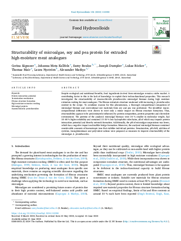 (PDF) Structurability of microalgae, soy and pea protein for extruded ...