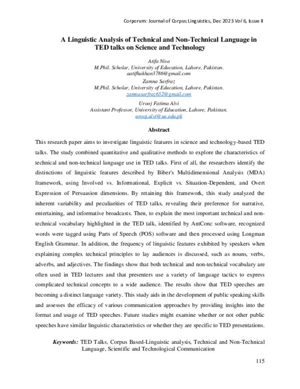(PDF) A Linguistic Analysis of Technical and Non-Technical Language in ...