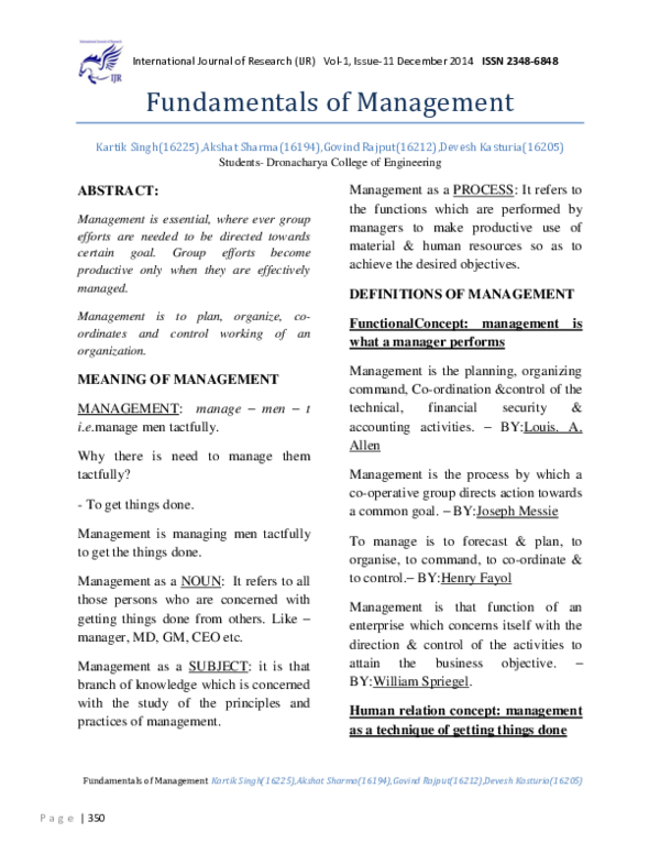 Pdf Fundamentals Of Management