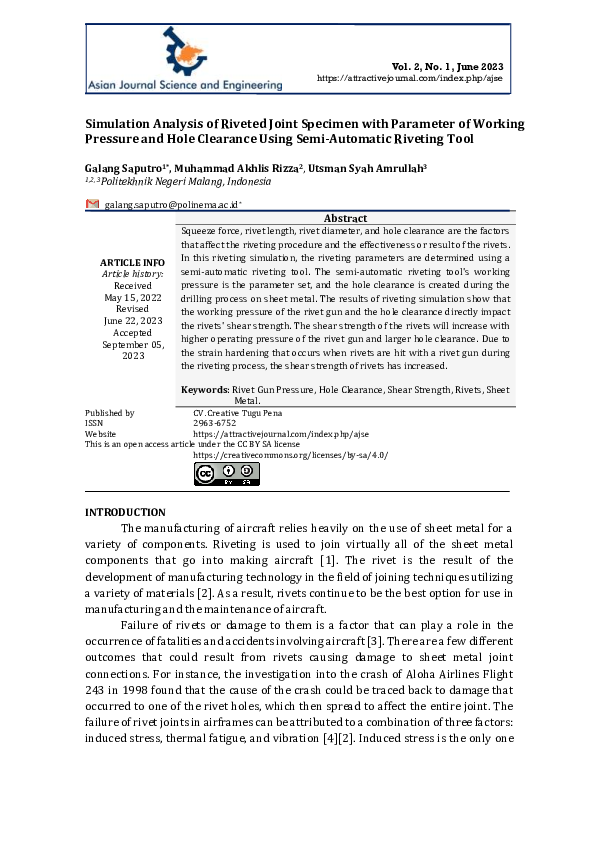 (PDF) Simulation Analysis of Riveted Joint Specimen with Parameter of ...
