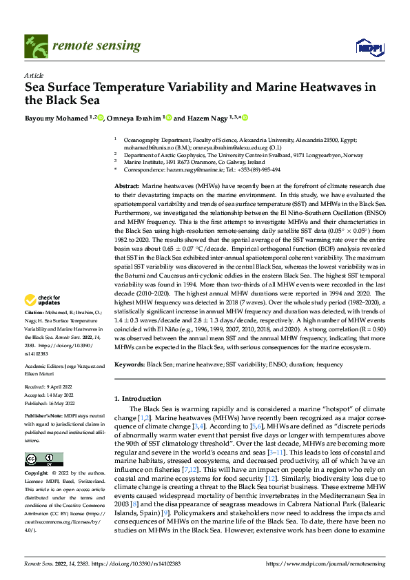 (PDF) Sea Surface Temperature Variability and Marine Heatwaves in the ...