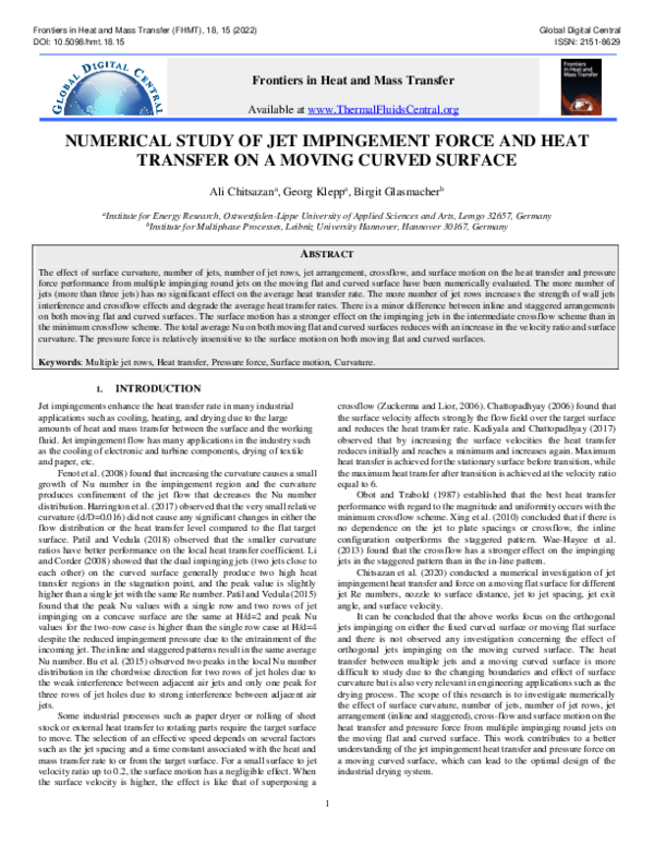 (PDF) Numerical Study of Jet Impingement Force and Heat Transfer on a ...