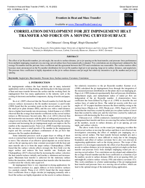 (PDF) Correlation Development for Jet Impingement Heat Transfer and ...
