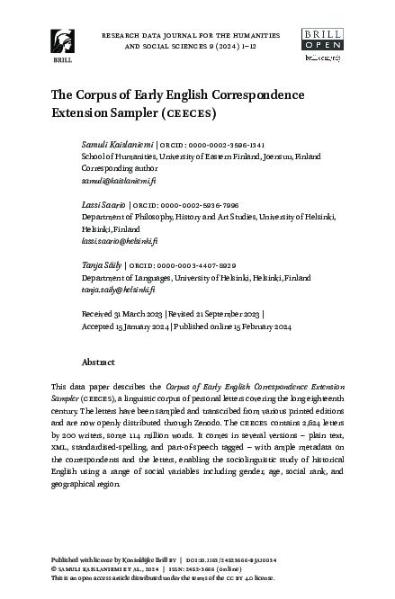 (PDF) The Corpus of Early English Correspondence Extension Sampler (CEECES)