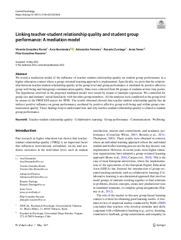 (PDF) Linking teacher-student relationship quality and student group ...