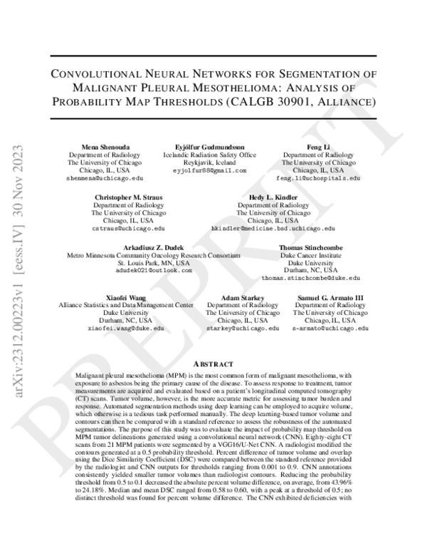 (PDF) Convolutional Neural Networks for Segmentation of Malignant ...