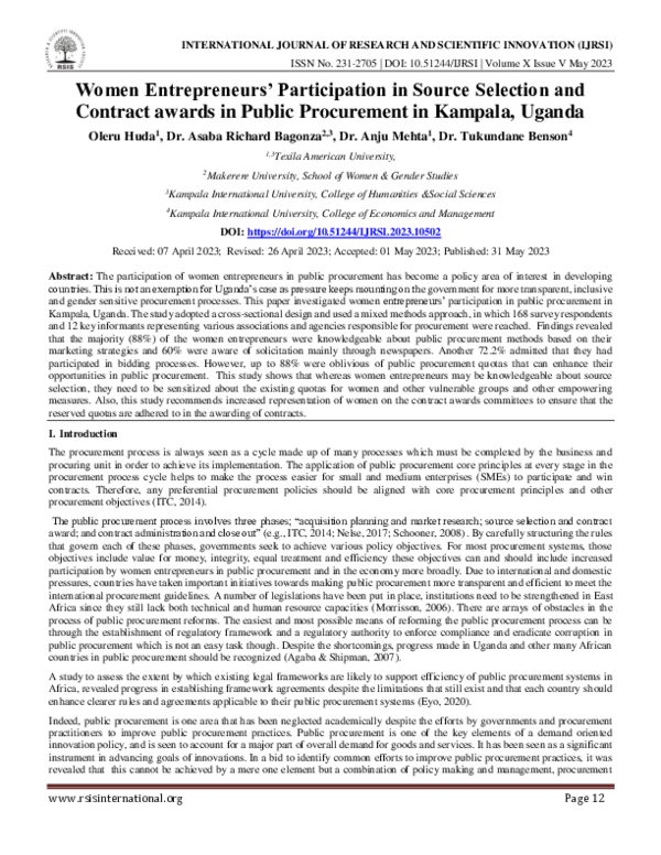 (PDF) Women Entrepreneurs’ Participation in Source Selection and ...
