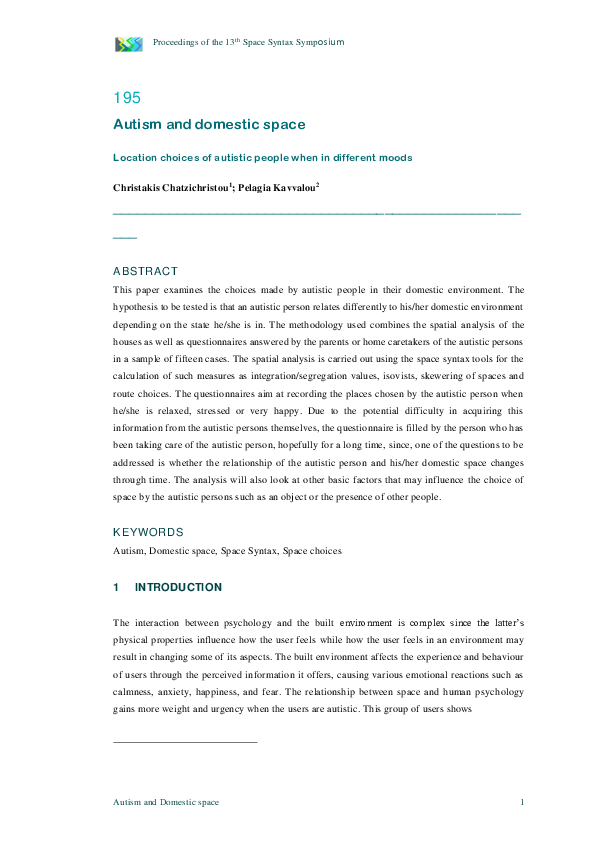 (PDF) Autism and domestic space Location choices of autistic people ...