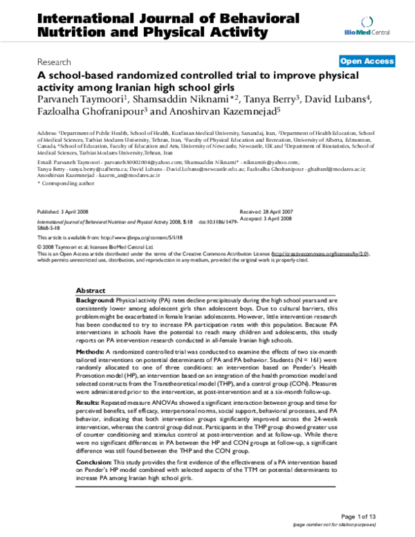 (PDF) A school-based randomized controlled trial to improve physical ...
