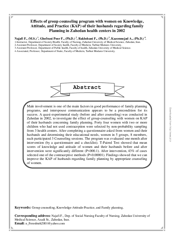 (PDF) Effects of group counseling program with women on Knowledge ...