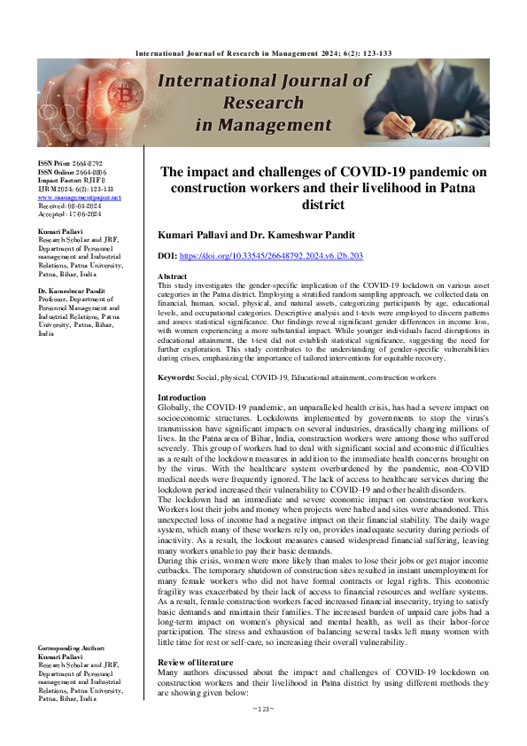 (PDF) The impact and challenges of COVID-19 pandemic on construction ...