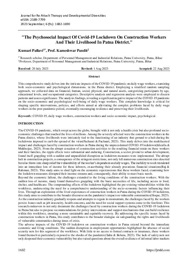 (PDF) "The Psychosocial Impact Of Covid-19 Lockdown On Construction ...