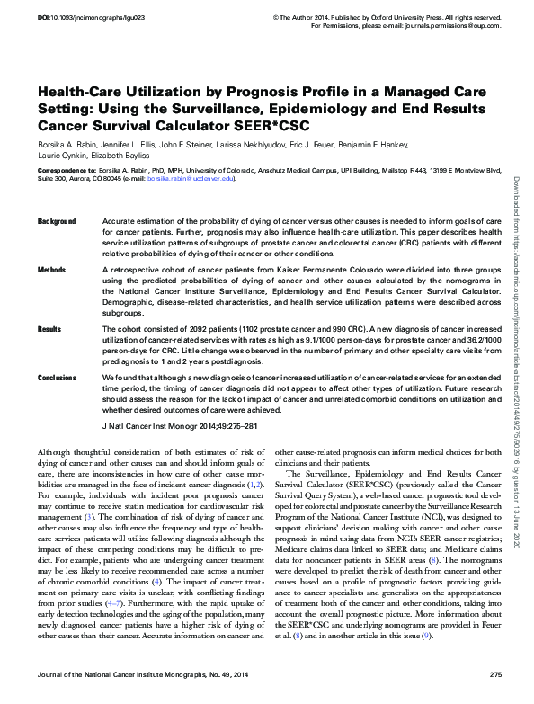 (PDF) Health-Care Utilization by Prognosis Profile in a Managed Care ...