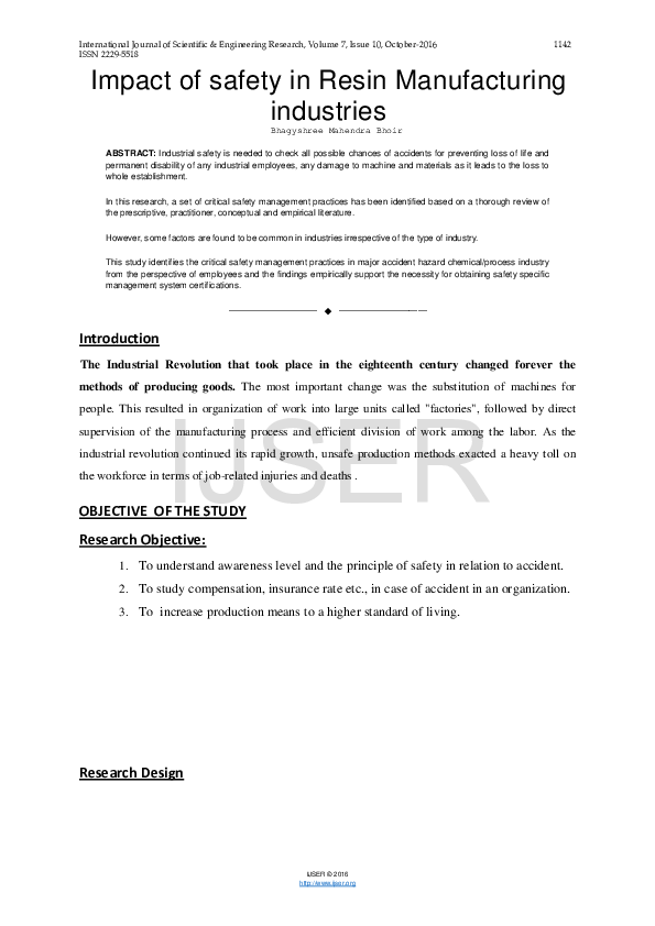 (PDF) Impact of safety in Resin Manufacturing industries