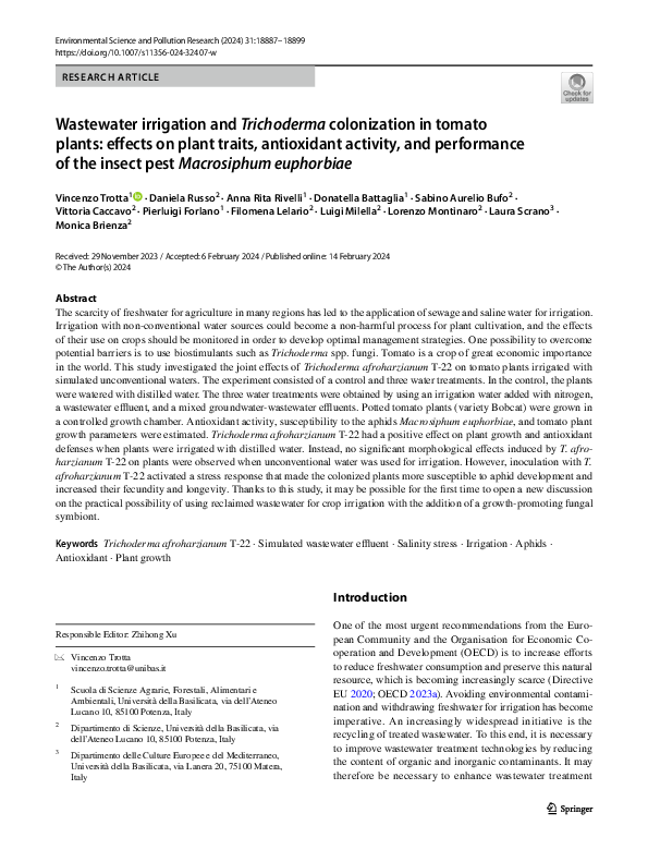 (PDF) Wastewater irrigation and Trichoderma colonization in tomato ...